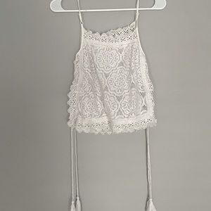Aerie — white lace crop top with open sides